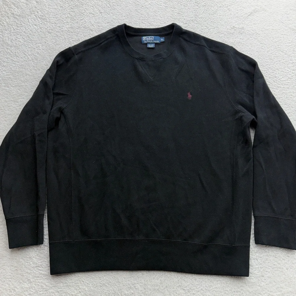 Polo Ralph Lauren Mens XL Black Cotton Crewneck‎ Sweatshirt Red Pony Logo